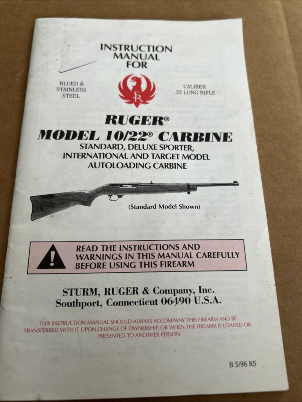 1996 RUGER MODEL 10/ 22 CARBINE , STANDARD,  DELUXE SPORTER, INT. TARGET MODEL